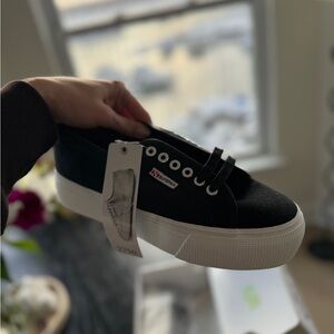 Superga Black Canvas 2790 Platform Sneakers
